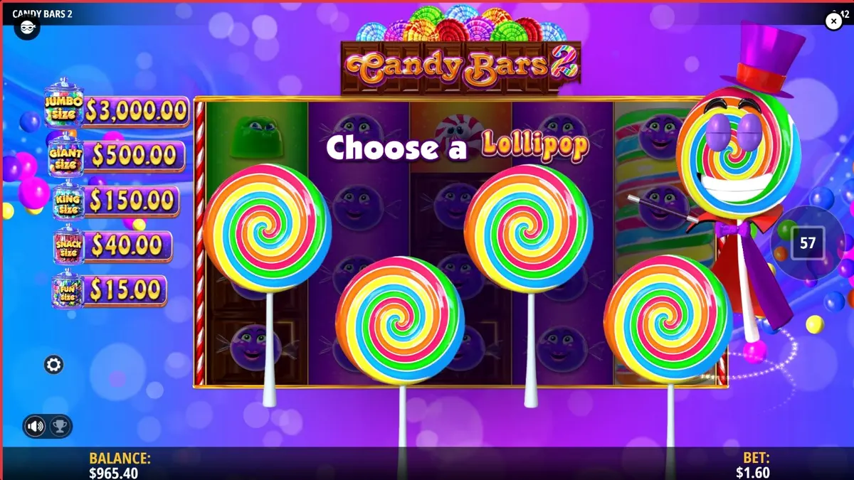Tampilan visual slot Candy Bars 2 dengan tema pabrik cokelat yang penuh warna